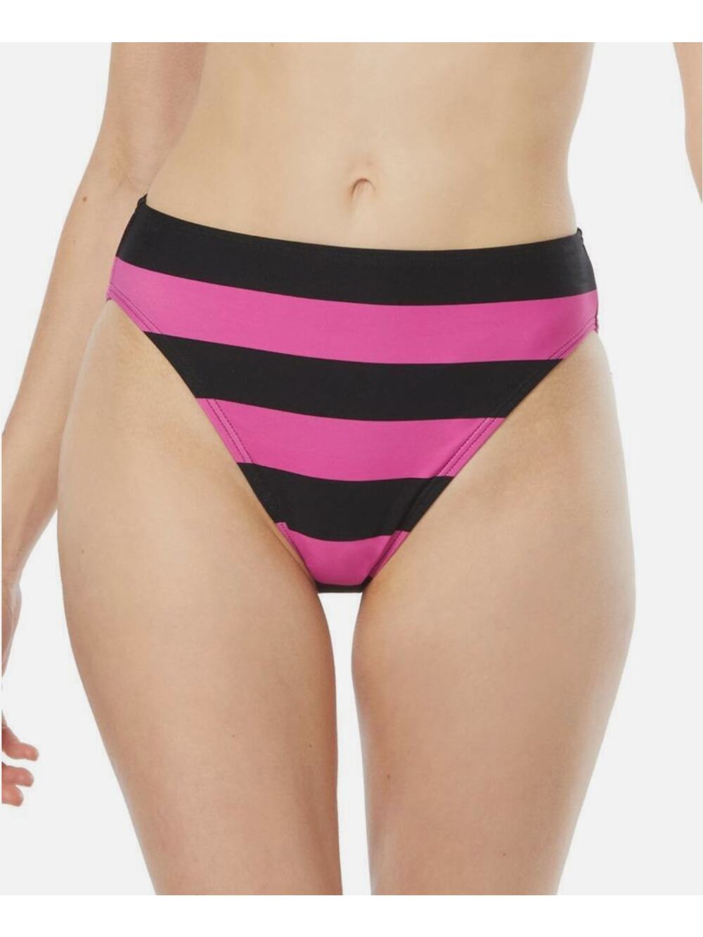 2/$15 NWT Michael Kors High-Waisted Striped Bikini Bottom Pink Black Size M